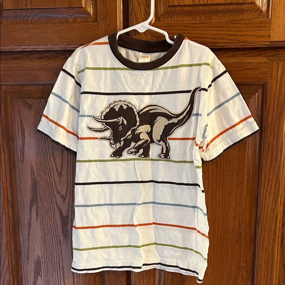 Gymboree White Striped Dinosaur Tee